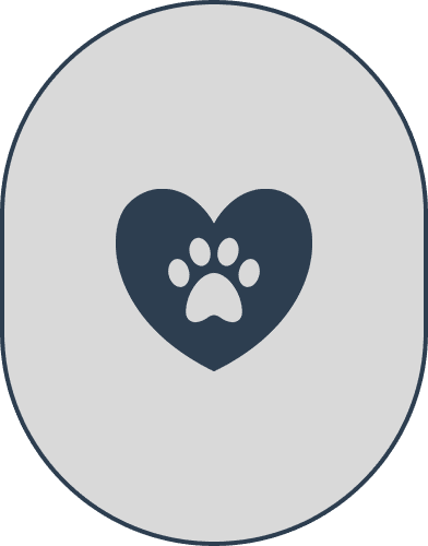 Heart with paw print inside, oval background.